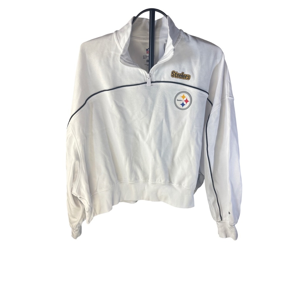 NFL Team Apparel Pittsburgh Steelers White Cropped Quarter Zip Pullover Womens L